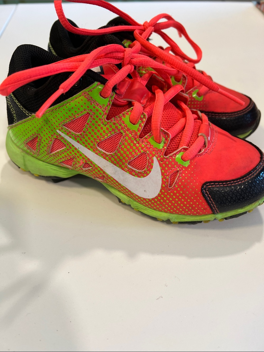 Nike Kids Bright Pink and Neon Green Athletic Cleats , 12c